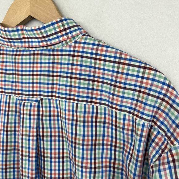 IZOD Shirt Mens XL Non Iron Stretch Poplin Plaid Button Up Cotton Blend Blue - Picture 8 of 15